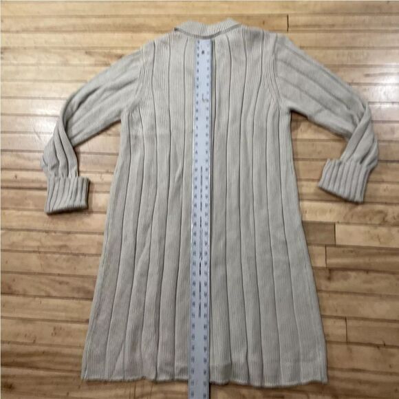 BURNS Wool Knit Duster Sweater Dress Womens 1X Vintage Tan Beige Long Cardigan - Picture 8 of 15